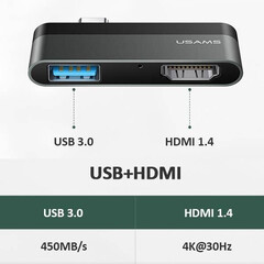 Хъб Usams US-SJ462 Type-C mini HUB (USB+HDMI) SJ462HUB01