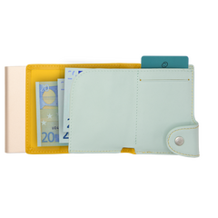 Картодържател C-SECURE XL с портфейл и монетник, Saffron/ Aqua/ Champagne gold cardholder XL-COIN-WCH001-YE-LBL-RG