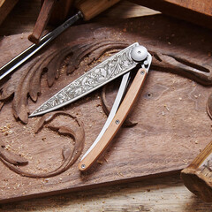 Джобен нож Deejo Deejo 37g, Juniper wood / Art nouveau 1CB000014