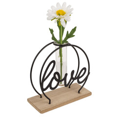 Метална стойка за цветя с дървена основа Love