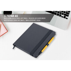 Тефтерче Troika "BLACK SLIMPAD A5", жълта химикалка