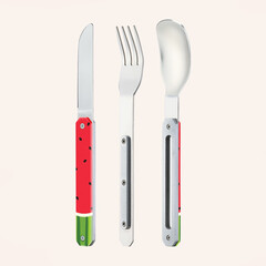 Комплект за хранене Akinod Straight Cutlery 12H34, Watermelon