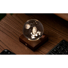 Нощна лампа Ginko Amber Crystal Light Owl Moon