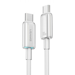 Кабел за бързо зареждане и данни USAMS SJ660 PD100W Type-C към Type-C прозрачен и светлинна индикация 1.2м, бял