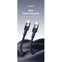 Кабел за бързо зареждане и данни USAMS US-SJ724  60W Aluminum Alloy Data Cable Type-C To Type-C 1.2 метра, черен