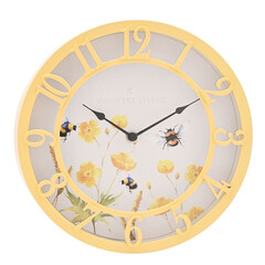Стенен часовник Country Living 25 см - жълт, флорален