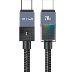 Кабел USAMS SJ775 U93 Charging & Data Cable Type-C to Type-C with Colorful Light, тъмносив