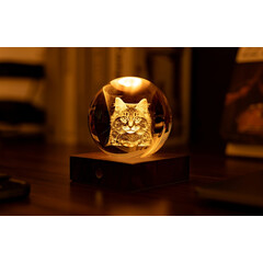 Нощна лампа Gingko Amber Crystal Light Longhair Tabby Cat