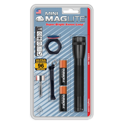 Фенер Mini MAGLITE®2-Cell AA черен промоблистер с филтри
