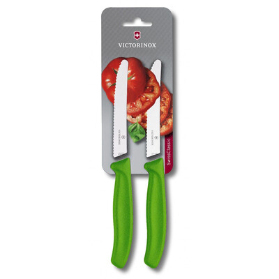 Комплект от два ножа за домати Victorinox Swiss Classic 11 см., назъбено острие, зелени
