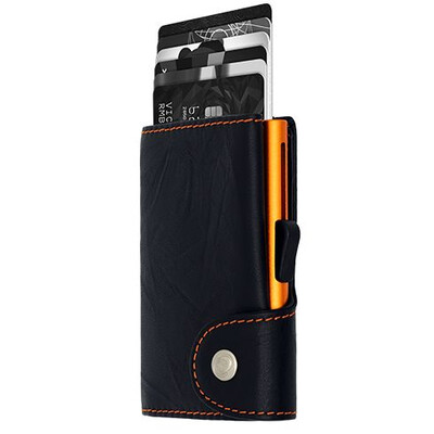 Картодържател C-SECURE с портфейл, Black Nero embossed/Orange cardholder