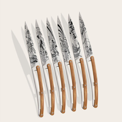Комплект кухненски ножчета Deejo steak knives Olive wood / Japanese, 6 броя