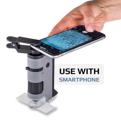 Микроскоп MicroFlip™ 100x-250x с LED и UV светлина и щипка за смартфон
