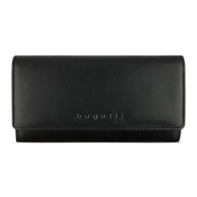 Дамски кожен портфейл Bugatti Bella Ladies Flip Long Wallet, RFID защита, черен