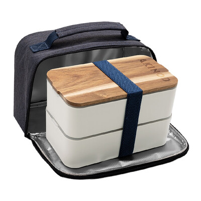 Кутия за храна и чанта Akinod Bento + Lunch Bag 11h58, White / Blue Jeans