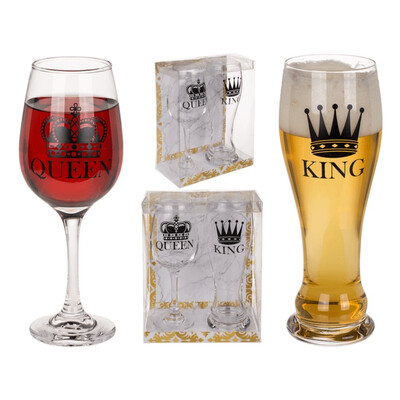 Комплект две чаши за вино и бира King & Queen