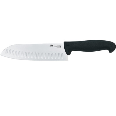 Кухненски нож Due Cigni Professional Santoku, с овални жлебове, 18 см, черен