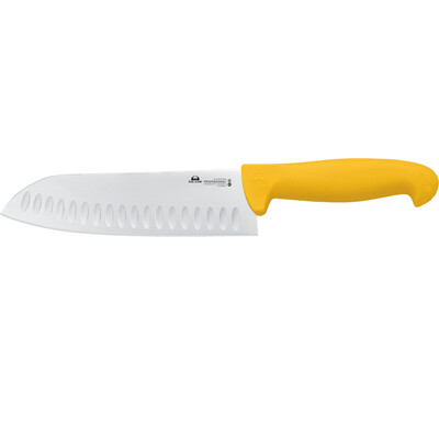 Кухненски нож Due Cigni Professional Santoku, с овални жлебове, 18 см, жълт