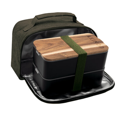 Кутия за храна и чанта Akinod Bento + Lunch Bag 11h58, Black / Green khaki