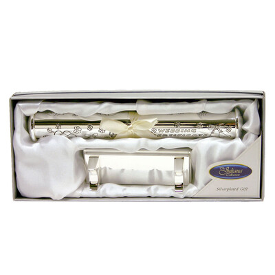 Тубус за брачно свидетелство със стойка, посребрен