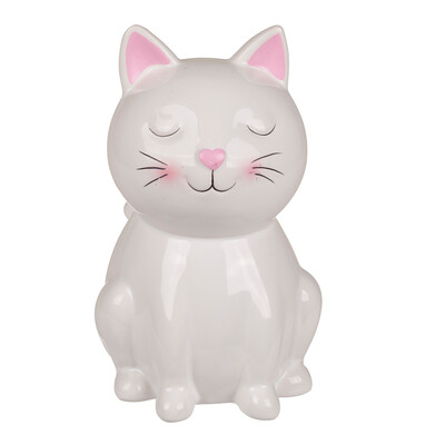 Керамична касичка с ключ Котка, бяла