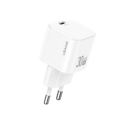 Бързо зарядно устройство USAMS USAMS US-CC262 USB-C 30W GaN FAST CHARGE, бяло