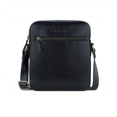 Кожена вертикална чанта Bugatti Remo, малка, с цип, черна