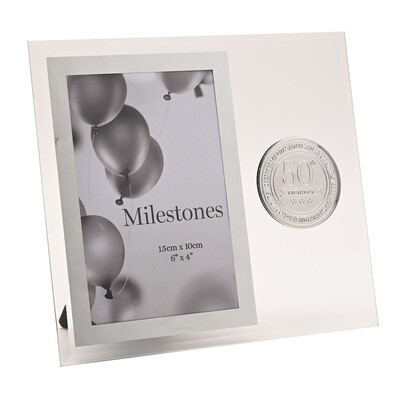 Стъклена рамка Milestone с метална значка “50“, 10 х 15 см