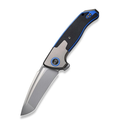 Джобен нож WEKNIFE Press Check Gray Titanium With Black/Blue G10 Inlay