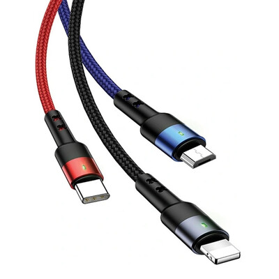 Кабел USAMS Nylon Cable U26 3in1 3m 2A Fast Charge (Lightning/microUSB/USB-C)