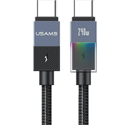 Кабел USAMS SJ775 U93 Charging & Data Cable Type-C to Type-C with Colorful Light, тъмносив