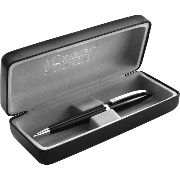 Пластмасова химикалка с метални елементи CHARLES DICKENS в луксозна подаръчна кутия, черна 1137-01