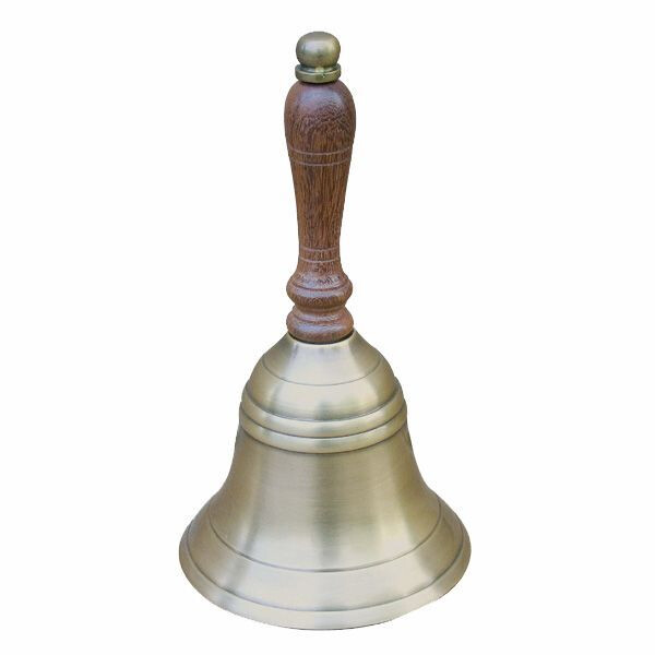 Звънец с дървена дръжка, стар месинг H16cm,Ф8.5 SC8509