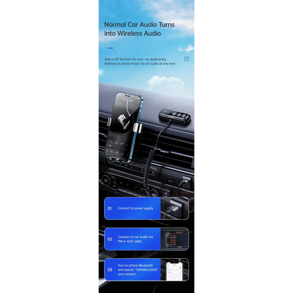 Автомобилен FM безжичен BT5.0 аудио приемник/трансмитер Usams SJ503 SJ503JSQ01
