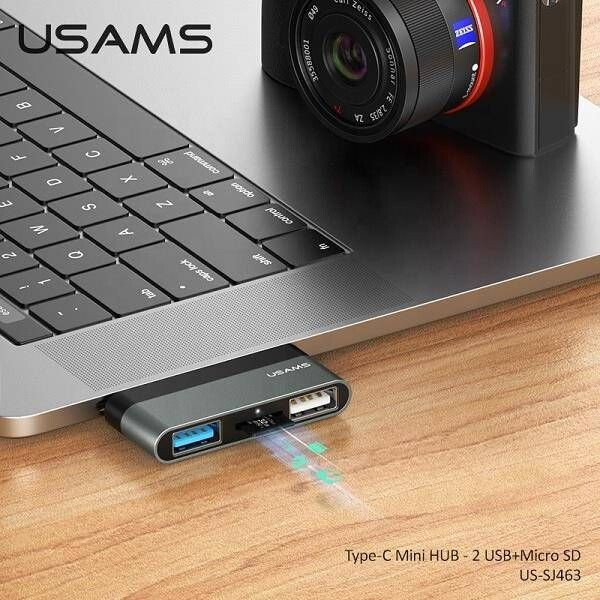 Хъб Usams US-SJ463 Type-C Mini HUB (2 USB+MicroSD) SJ463HUB01
