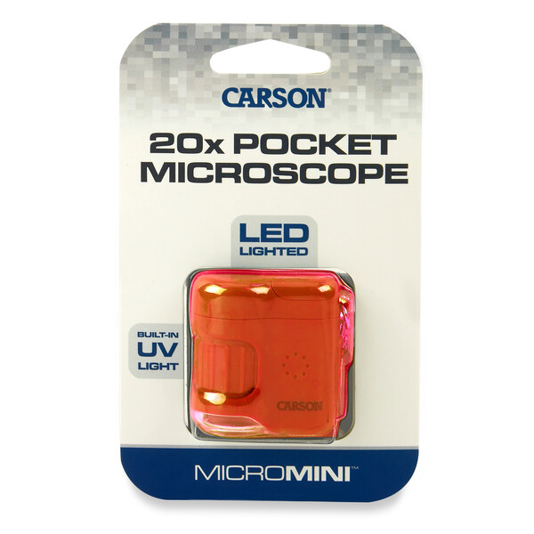 Джобен микроскоп с UV лъчи и LED фенерче CARSON MicroMini™ 20x, оранжев