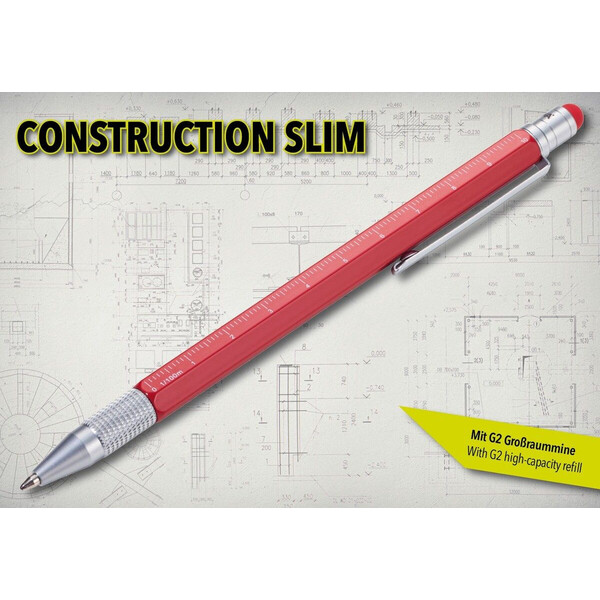 Многофункционална химикалка Troika-CONSTRUCTION SLIM, червена