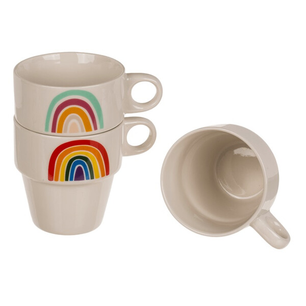 Комплект керамични чаши с метална стойка Rainbow