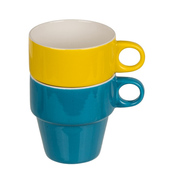 Комплект керамични чаши с метална стойка, 4 цвята