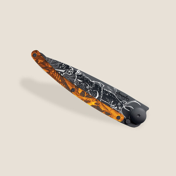 Джобен нож Deejo 37g, Orange camo / Hunting Scene