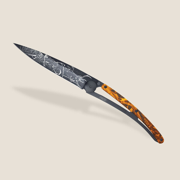Джобен нож Deejo 37g, Orange camo / Hunting Scene