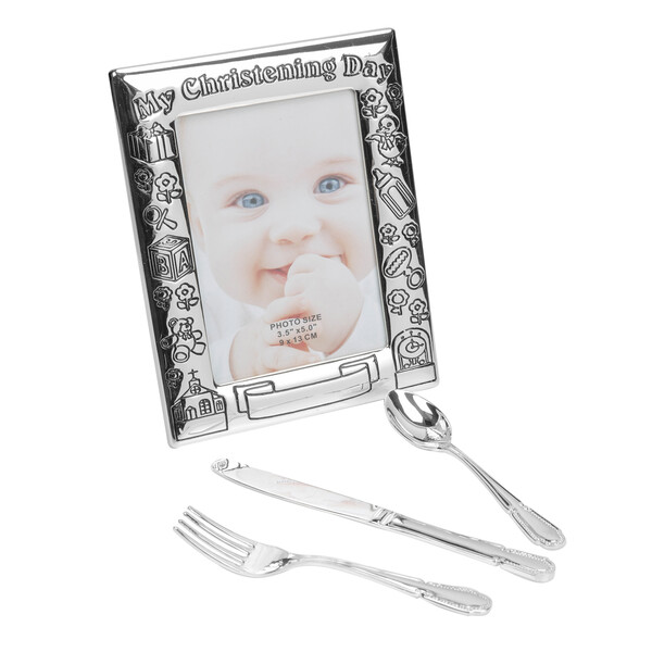 Комплект фоторамка и прибори “My Christening Day“