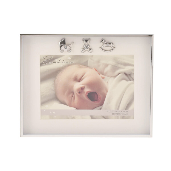 Посребрена фоторамка с количка,плюшено мече и люлеещо конче Bambino Elephant 13 x 18 см