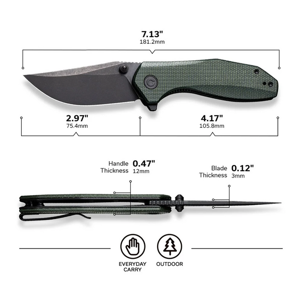 Джобен нож CIVIVI ODD 22 Green Canvas Micarta
