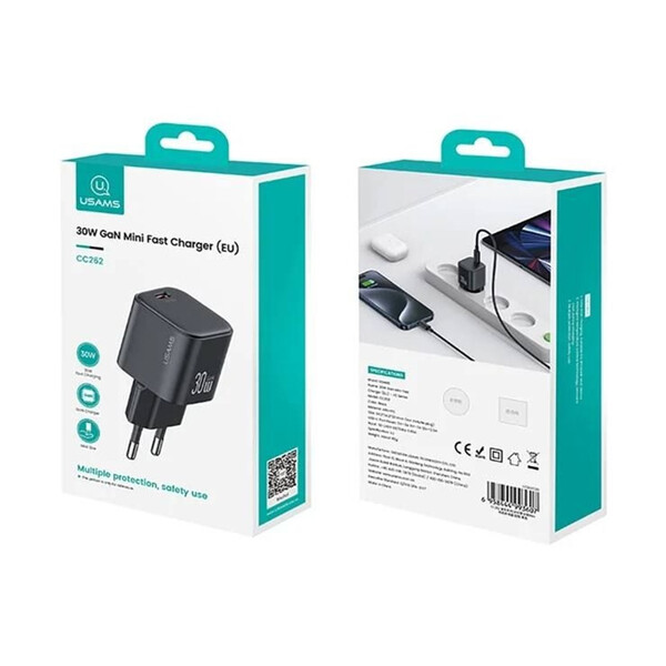 Бързо зарядно устройство USAMS USAMS US-CC262 USB-C 30W GaN FAST CHARGE, черен