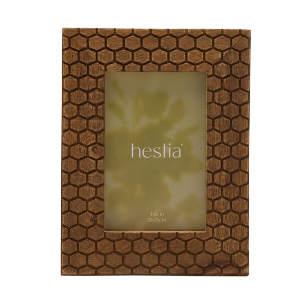 Дървена рамка за снимки с резбована пчелна пита, 10 х 15 см