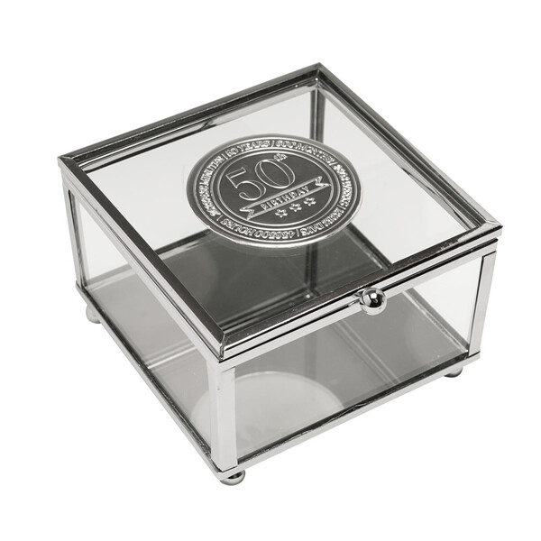 Стъклена кутия за бижута Milestone с метална значка “50“