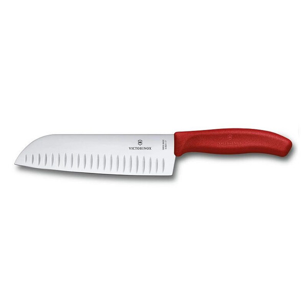 Кухненски нож Victorinox Swiss Classic Santoku Knife, набраздено острие 170 мм, червен, блистерКухненски нож Victorinox Swiss Classic Santoku Knife, набраздено острие 170 мм, червен, блистер