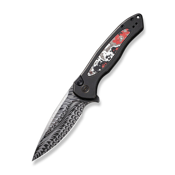 Джобен нож WEKNIFE Button Lock Kitefin Black Titanium & Carbon Fiber / Damasteel